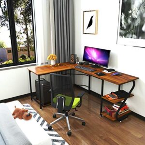 Weehom Reversible L-Shaped Desk with Shelves Large Corner Gaming Computer Desks for Home Office Writing Workstation Wooden Table