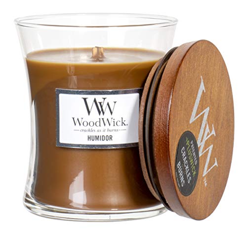 WoodWick Humidor Scented Hourglass Crackling Wooden Wick Candle in Clear Glass Jar, Medium - 9.7 Oz