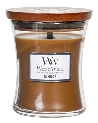 WoodWick Humidor Scented Hourglass Crackling Wooden Wick Candle in Clear Glass Jar, Medium - 9.7 Oz