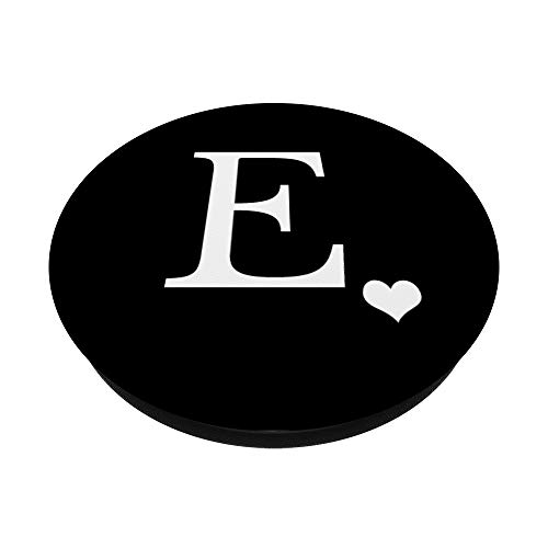 White Initial Letter E heart Monogram on Black PopSockets Swappable PopGrip