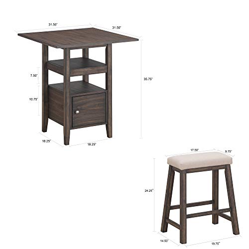 New Classic FURNITURE Derby Counter Dining Stool Set with 1 Table and 4 Chairs, Chocolate
