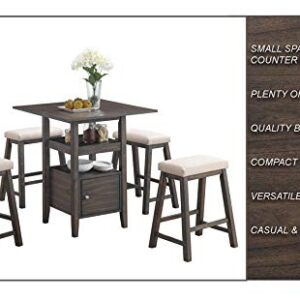 New Classic FURNITURE Derby Counter Dining Stool Set with 1 Table and 4 Chairs, Chocolate