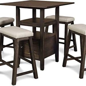 New Classic FURNITURE Derby Counter Dining Stool Set with 1 Table and 4 Chairs, Chocolate