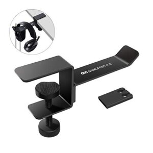 headphone headset stand holder, 6amlifestyle universal metal gaming headphones hanger mount under desk hook clip with adjustable clamp for all headsets, black（patented）