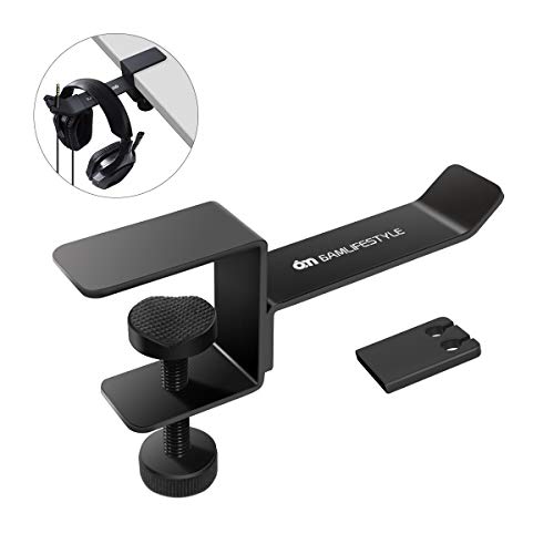 Headphone Headset Stand Holder, 6amLifestyle Universal Metal Gaming Headphones Hanger Mount Under Desk Hook Clip with Adjustable Clamp for All Headsets, Black（Patented）