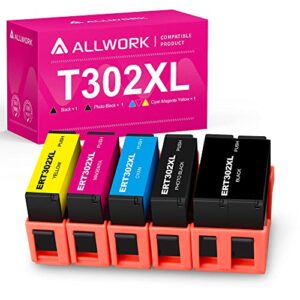 allwork [upgraded chip] remanufactured 302 xl ink cartridge replacement for epson 302 302xl t302 xl for epson expression xp-6000 xp-6100 inkjet printer black photo black cyan magenta yellow 5 pack