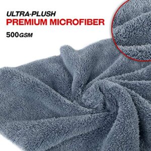 Detailer's Preference Extra Absorbent and Ultra Plush 500GSM Edgeless Microfiber Towel 16x16 Inches, Gray, 6 Pack