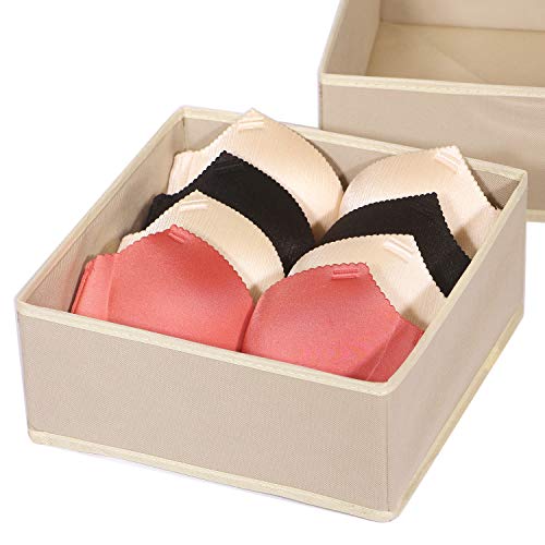 DIOMMELL 9 Pack Foldable Cloth Storage Box Closet Dresser Drawer Organizer Fabric Baskets Bins Containers Divider for Clothes Underwear Bras Socks Clothing, Beige 900