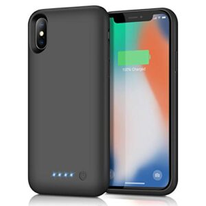 feob battery case for iphone xs/x, rechargeable 6500mah portable charging case extended battery pack cover power bank charger case for iphone xs/x[5.8 inch]-black