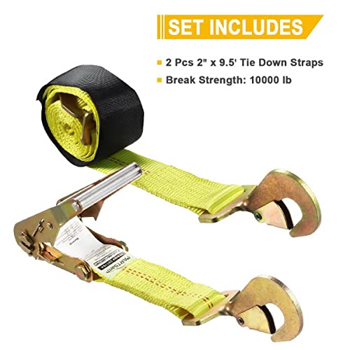 Partsam 9.5FT Axle Tie Down Strap Ratchet w/Snap Hook - 2 Pcs/Set 10000 lbs Break Strength - 3300 lbs Safe Working Load, Use to Haul Any Car Truck ATV UTV SUV etc.