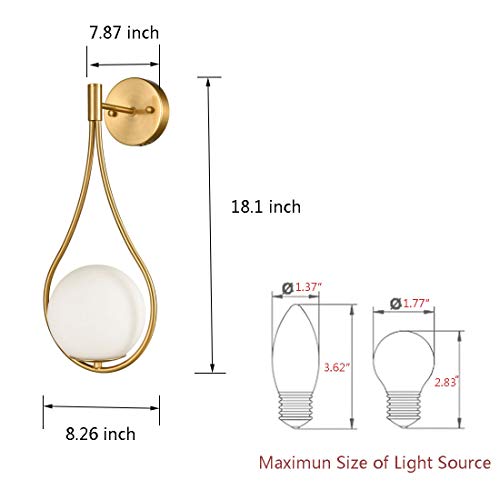 HOLKIRT Mid-Century Globe Wall Sconce Lamp Modern Vanity Wall Light Fixture Brass Finish