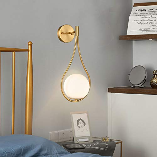 HOLKIRT Mid-Century Globe Wall Sconce Lamp Modern Vanity Wall Light Fixture Brass Finish