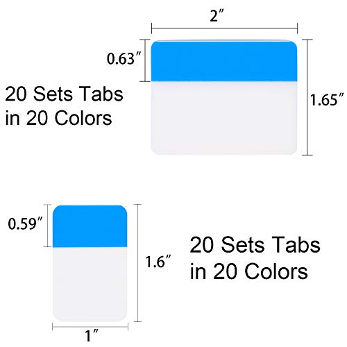 800 Pieces File Tabs Sticky Index Tabs, Writable and Repositionable Filing Tabs Flags for Pages or Book Markers, Reading Notes, Classify Files, 40 Sets (24 Colors, 1 Inch and 2 Inch)