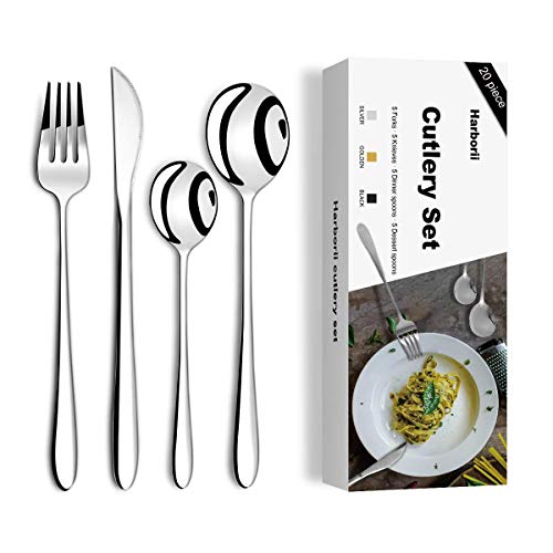 20 Pcs Silverware Set HARBORII Flatware Set Stainless Steel Utensils Set Mirror Polished Cutlery Set Including Forks Knife Spoons Dishwasher Safe