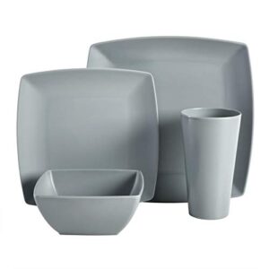 Gibson Home Soho Grayson Square Melamine Dinnerware Set, Service for Four (16pcs), Grey