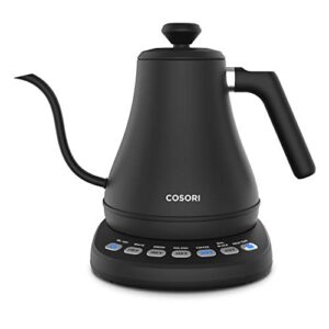 cosori electric gooseneck kettle with 5 variable presets, pour over kettle & coffee kettle, 100% stainless steel inner lid & bottom, 1200 watt quick heating, 0.8l, matte black