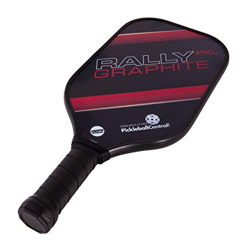 Rally PXL Graphite Pickleball Paddle (Red) XL Elongated Power & Reach Shape | Standard Grip | Polymer Honeycomb Core and Graphite Face