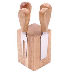 olelo 4 pieces cheese knives set includes 4 stainless steel cheese slicer cheese cutter with wooden handle & 1 wooden magnetic block stand…