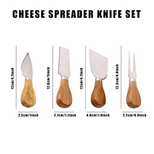 olelo 4 Pieces Cheese Knives Set Includes 4 Stainless Steel Cheese Slicer Cheese Cutter with Wooden Handle & 1 Wooden Magnetic Block Stand…