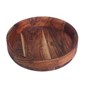 Kaizen Casa Wooden Round Shaped Serving Bowl For Fruit,Dessert Platter Tray Dish Kitchen Dining Fruit,Dessert,Snack