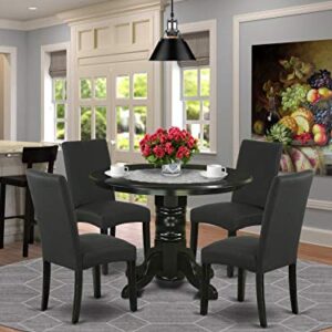 EAST WEST FURNITURE 5Pc Rounded 42 Inch Dining Table And Four Parson Chair With Black Finish Leg And Linen Fabric- Black Color