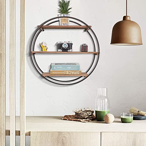 RiteSune Round Circle Wall Shelves, 3 Tier Hanging Floating Display Shelf Decor for Bedroom Living Room Office, 20"X7.5"