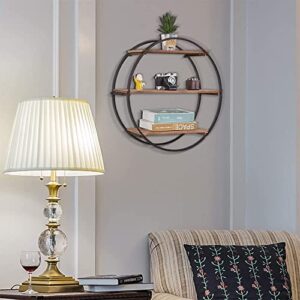 RiteSune Round Circle Wall Shelves, 3 Tier Hanging Floating Display Shelf Decor for Bedroom Living Room Office, 20"X7.5"