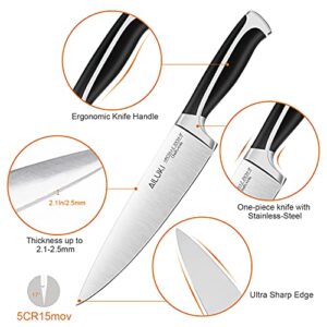 Knife Set,18 Piece Kitchen Knife Set with Block Wooden and Sharpener, Professional High Carbon German Stainless Steel Chef Knife Set, Ultra Sharp Full Tang Forged White Knives Set (black)