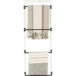 Creative Co-Op Wood Rack with 4 Metal Bars Wall Shelves, Cream