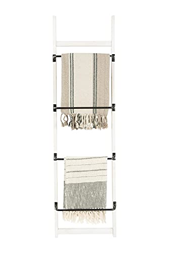 Creative Co-Op Wood Rack with 4 Metal Bars Wall Shelves, Cream