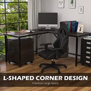 TOPSKY L-Shaped Desk Corner Computer Desk 59" x 59" with 24" Deep Workstation Bevel Edge Design (Walnut)