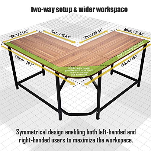 TOPSKY L-Shaped Desk Corner Computer Desk 59" x 59" with 24" Deep Workstation Bevel Edge Design (Walnut)