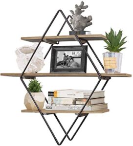 ritesune geometric diamond wall shelves, 3 tier hanging floating display shelf decor for bedroom living room office, 24"x23.5"x6"