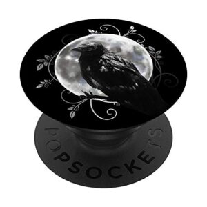 black raven with moon. occult halloween design. gift idea. popsockets popgrip: swappable grip for phones & tablets