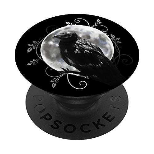 Black Raven with Moon. Occult Halloween Design. Gift Idea. PopSockets PopGrip: Swappable Grip for Phones & Tablets