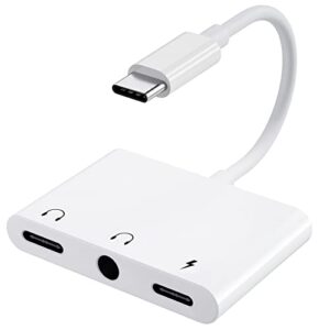usb c to 3.5mm headphone audio adapter,3 in 1 usb c headphone splitter compatible with samsung galaxy s22 s21 s20 s10 s9 plus/ultra, note 10, ipad pro, macbook, pixel (white)