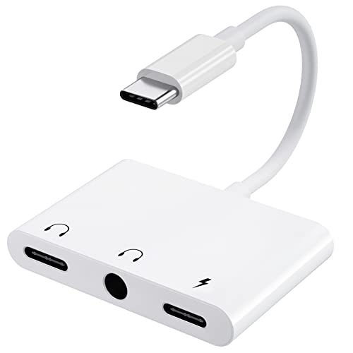 USB C to 3.5mm Headphone Audio Adapter,3 in 1 USB C Headphone Splitter Compatible with Samsung Galaxy S22 S21 S20 S10 S9 Plus/Ultra, Note 10, iPad Pro, MacBook, Pixel (White)