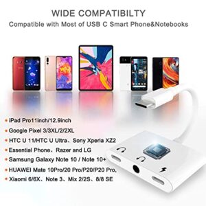 USB C to 3.5mm Headphone Audio Adapter,3 in 1 USB C Headphone Splitter Compatible with Samsung Galaxy S22 S21 S20 S10 S9 Plus/Ultra, Note 10, iPad Pro, MacBook, Pixel (White)