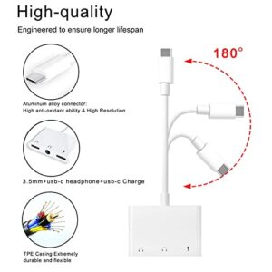 USB C to 3.5mm Headphone Audio Adapter,3 in 1 USB C Headphone Splitter Compatible with Samsung Galaxy S22 S21 S20 S10 S9 Plus/Ultra, Note 10, iPad Pro, MacBook, Pixel (White)