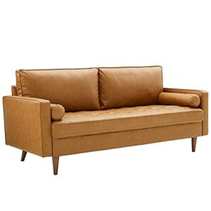 modway valour vegan leather tufted sofa, tan