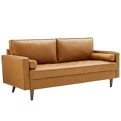 Modway Valour Vegan Leather Tufted Sofa, Tan