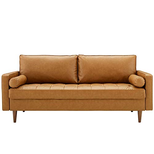 Modway Valour Vegan Leather Tufted Sofa, Tan