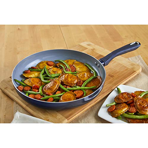 IMUSA USA Blue Ceramic Fry Pan with Soft Touch Handle, 12 Inch, 12"