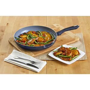 IMUSA USA Blue Ceramic Fry Pan with Soft Touch Handle, 12 Inch, 12"