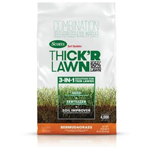 scotts turf builder thick'r lawn grass seed, fertilizer, and soil improver for bermudagrass, 4,000 sq. ft., 40 lbs.