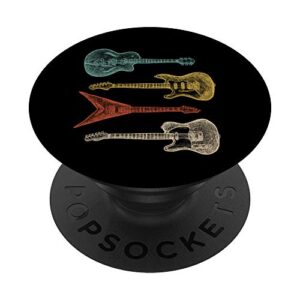 Distressed Retro Electric Guitars. Vintage Bass Guitar print PopSockets PopGrip: Swappable Grip for Phones & Tablets