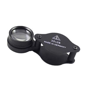 folding 30x optics loupes magnifying glass, portable magnifier with rotating protective case metal microscope pocket magnifying eye glass lens for reading jeweler coins stamps