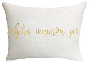 sorority shop alpha omicron pi pillow – gold script design, 12" x 16" lumbar pillow sorority
