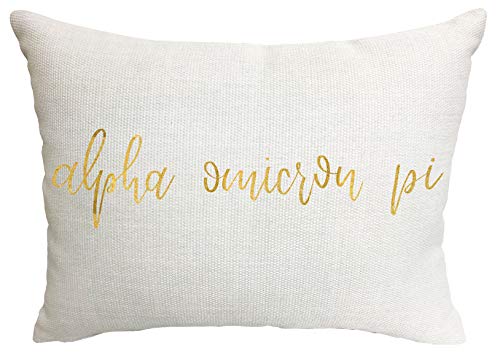 Sorority Shop Alpha Omicron Pi Pillow – Gold Script Design, 12" x 16" Lumbar Pillow Sorority