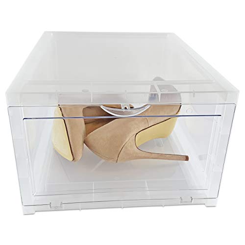 Glory Coast Drop Front Shoe Box, Clear Stackable Storage Container, 2 Pack